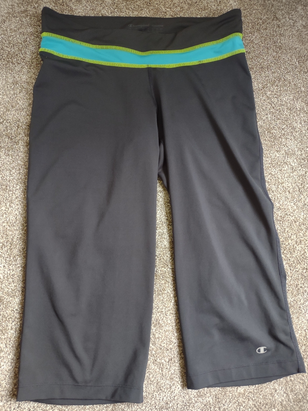 Champion Black Athletic Capris with Teal and Lime Waistband